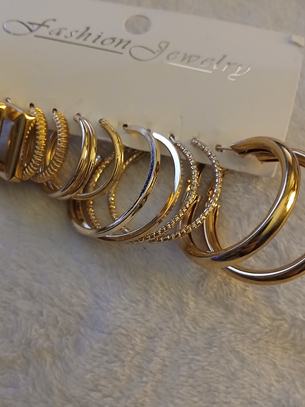 Fashion Jewelry Gold Hoop Earring Set - Mixed Textures - 6 PAIRS NWT on CARD!